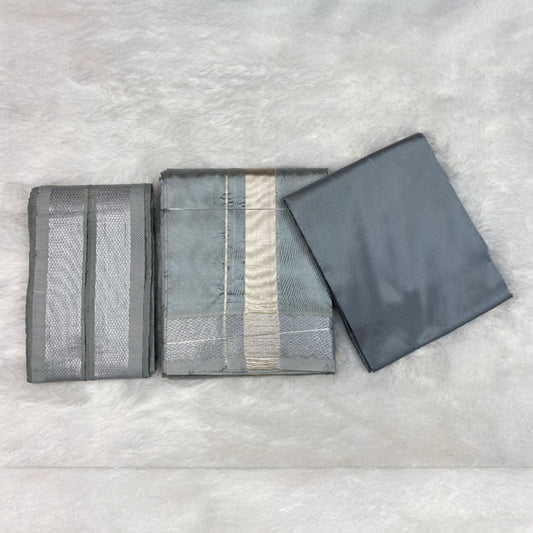 HORAD Premium Art Silk Steel Grey  Dhoti with Shirt Material + Angavastram