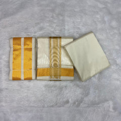 HORAD Premium Art Silk Cream with Gold Border Dhoti with Cream Shirt Material + Angavastram