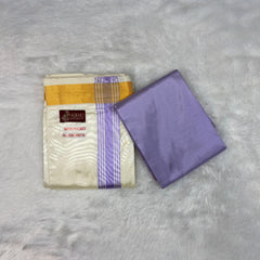 HORAD Premium Art Silk Cream with Lavender+Gold Border Welcro Dhoti with Lavender Shirt Material
