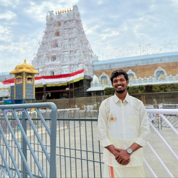 Horad Premium Art Silk Cream Balaji Embroidery Shirt + Cream with Copper Border Welcro Dhoti