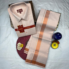 Horad Kora Cotton Tissue Copper Emboss Shirt  + Dhoti
