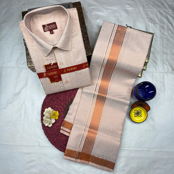 Horad Kora Cotton Tissue Copper Emboss Shirt  + Dhoti