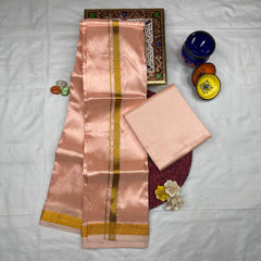 HORAD Art Silk  Rose Gold Shirt Material + Gold Zari Dhoti