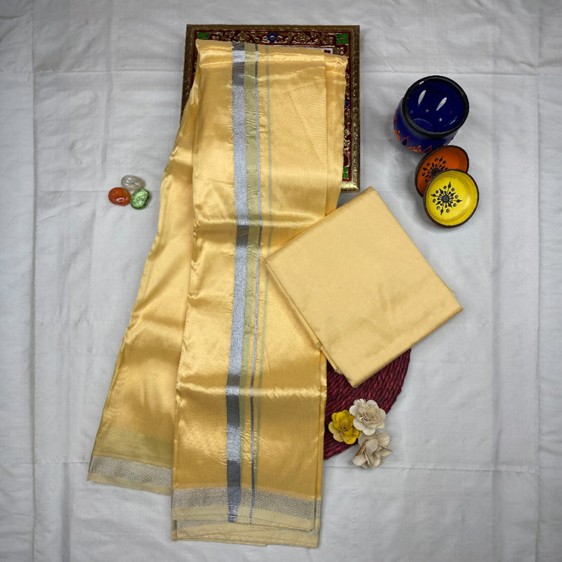 HORAD Art Silk  Champagne Shirt Material + Silver Zari Dhoti
