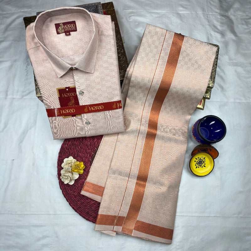 Horad Kora Cotton Tissue Copper Emboss Shirt  + Dhoti