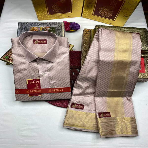 Horad Pure Silk Blend Sandstone Emboss Fullsleeve shirt + Dhoti