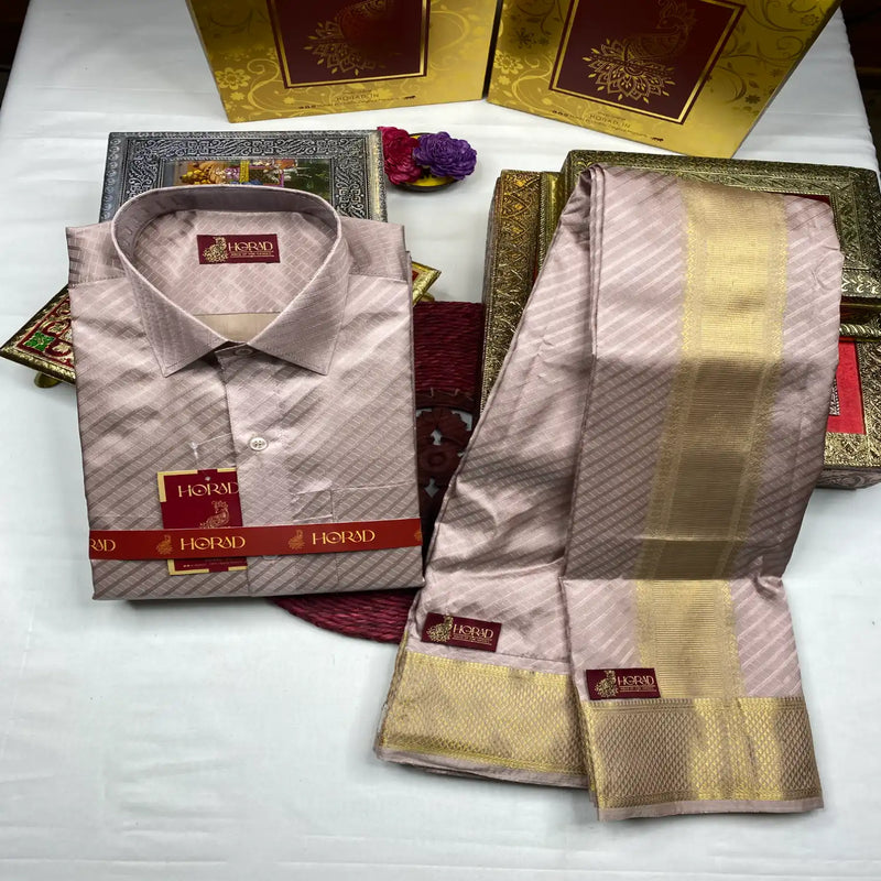 Horad Pure Silk Blend Sandstone Emboss Fullsleeve shirt + Dhoti