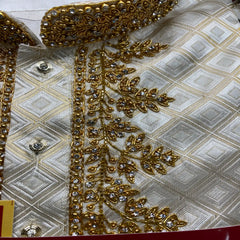 Horad Pure Silk Gold Tissue Wedding Set Aari Work Short Kurta + Dhoti + Angavastram