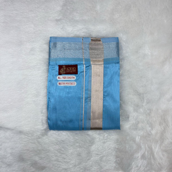 Horad Premium Art Silk Dad and Son Sky Blue Shirt + Welcro Dhoti