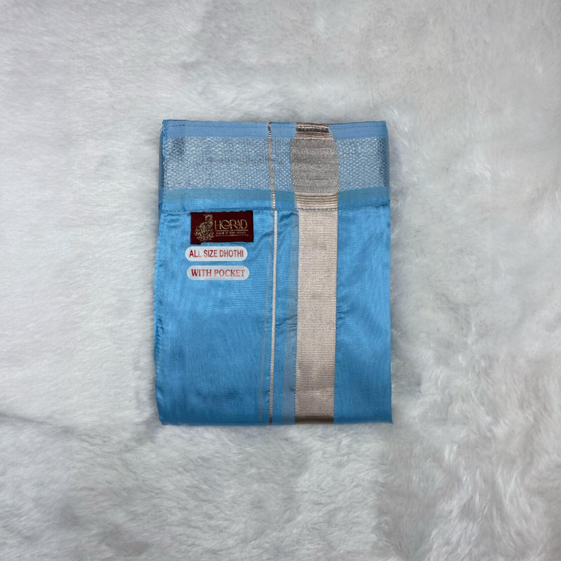 Horad Premium Art Silk Dad and Son Sky Blue Shirt + Welcro Dhoti