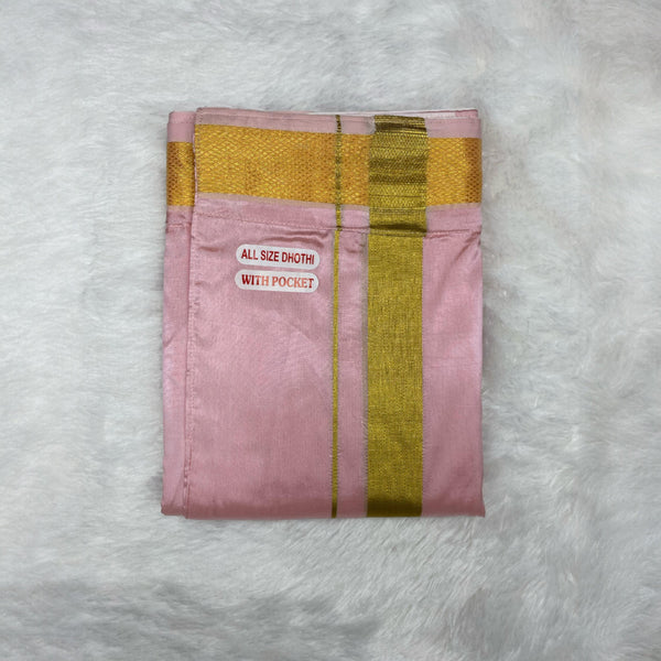 Horad Premium Art Silk Petal Pink Shirt + Welcro Dhoti + Angavastram