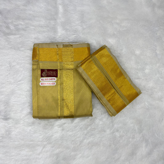 Horad Premium Art Silk Dark Gold Welcro Dhoti + Angavastram