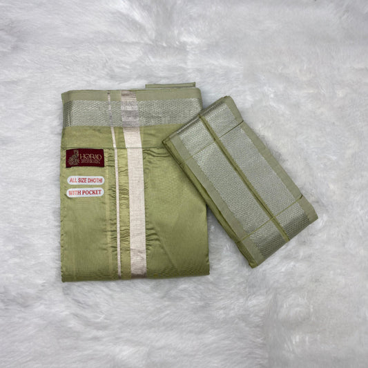 Horad Premium Art Silk FIR.Green Welcro Dhoti + Angavastram