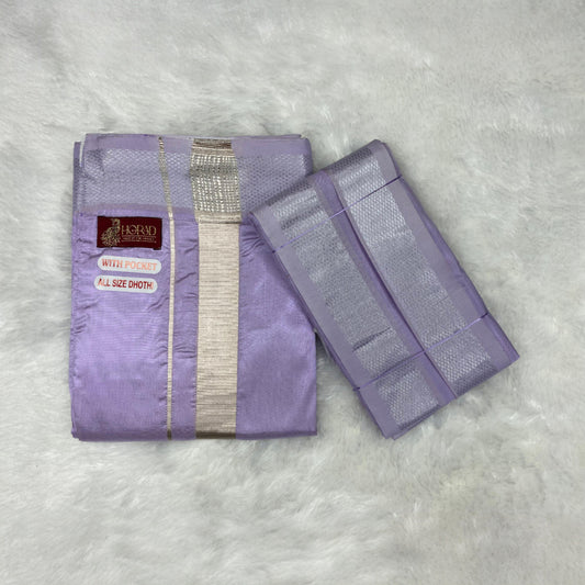 Horad Premium Art Silk Lavender Welcro Dhoti + Angavastram