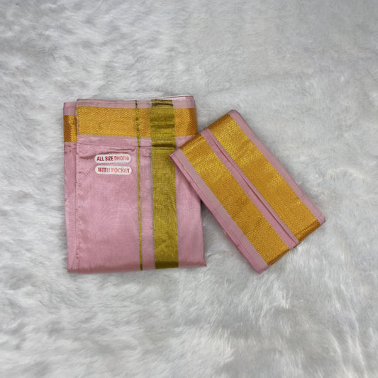 Horad Premium Art Silk Petal Pink Welcro Dhoti + Angavastram