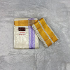 Horad Premium Art Silk Cream with Lavender+Gold Border Welcro Dhoti + Angavastram