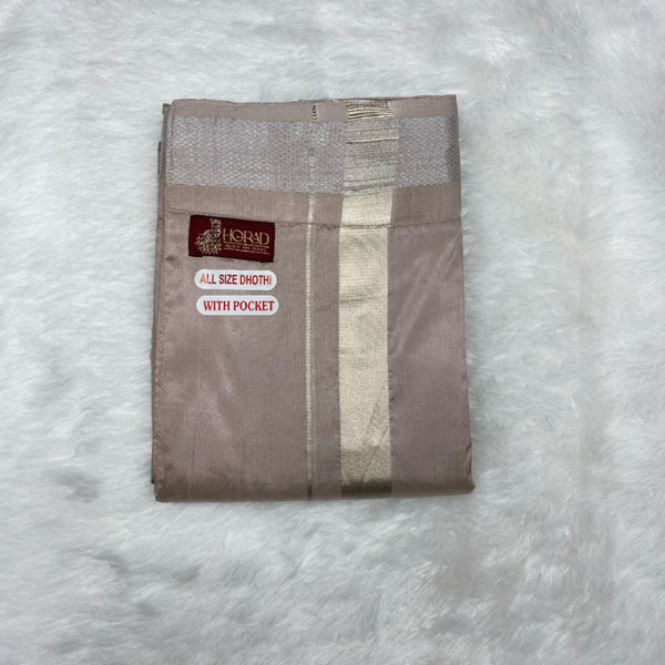 Horad Premium Art Silk Dad and Son Sandstone Shirt + Welcro Dhoti + Angavastram