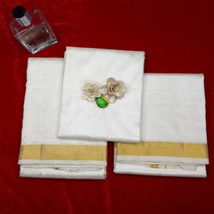 Horad Silk Blend Cream 1.25” Dhoti + Shirt Material + Angavastram (8X4)