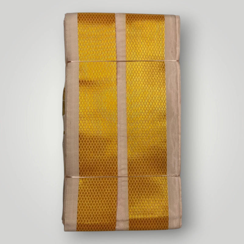 HORAD Premium Art Silk Rose Gold Shirt Material (3 Meter) + (9X5) Dhoti + Angavastram