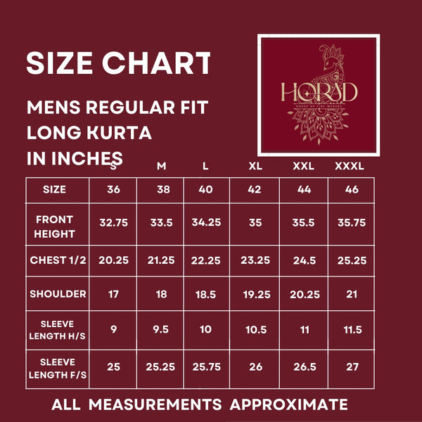 Horad Premium Art Silk Gold Emboss Long Kurta + Kache Panche + Angavastram
