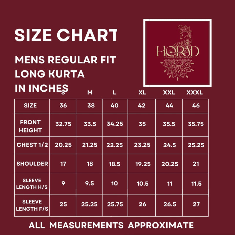 Horad Premium Art Silk Tissue Gold Emboss Long Kurta + Kache Panche + Angavastram