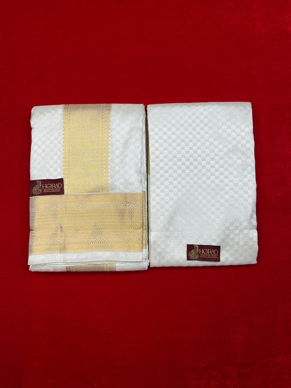 Horad Pure Silk Blend Cream Emboss Shirt Material + Dhoti ( 2 in 1 )