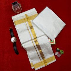 Horad Pure Silk Cream 1.25” Dhoti + Shirt Material + Angavastram (8X4)
