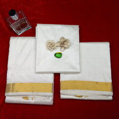 Horad Silk Blend Cream 1.50” Dhoti + Shirt Material + Angavastram (8X4)