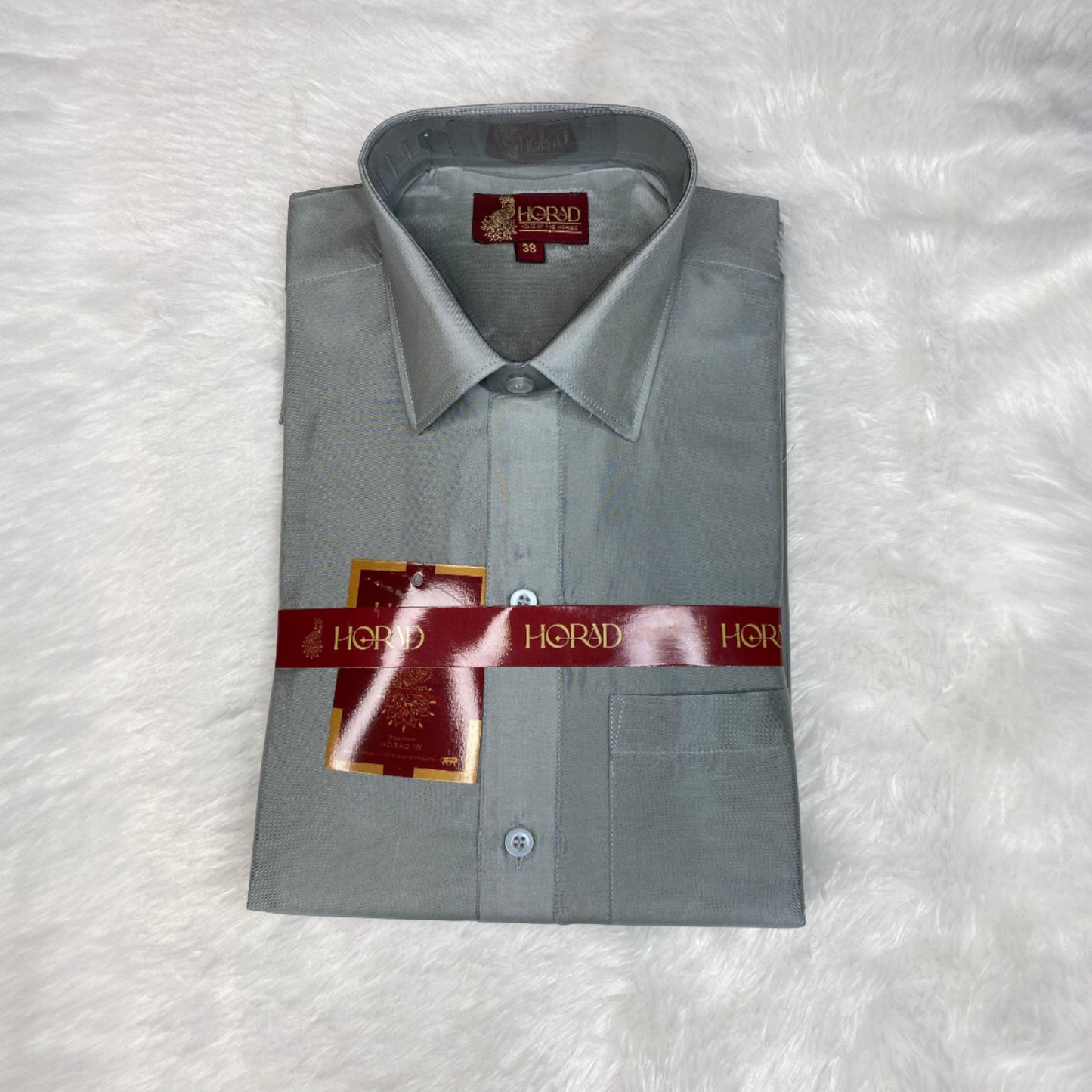 Horad Premium Art Silk Dad and Son Steel Grey Shirt + Dhoti + Angavastram