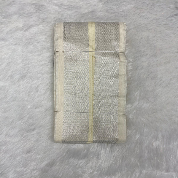 Horad Premium Art Silk Cream  Shirt + Cream with Lavender + Silver Border Dhoti + Angavastram + Belt