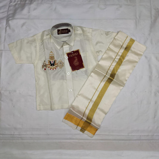 Horad Premium Art Silk Cream with Gold Balaji Embroidery Kids Set