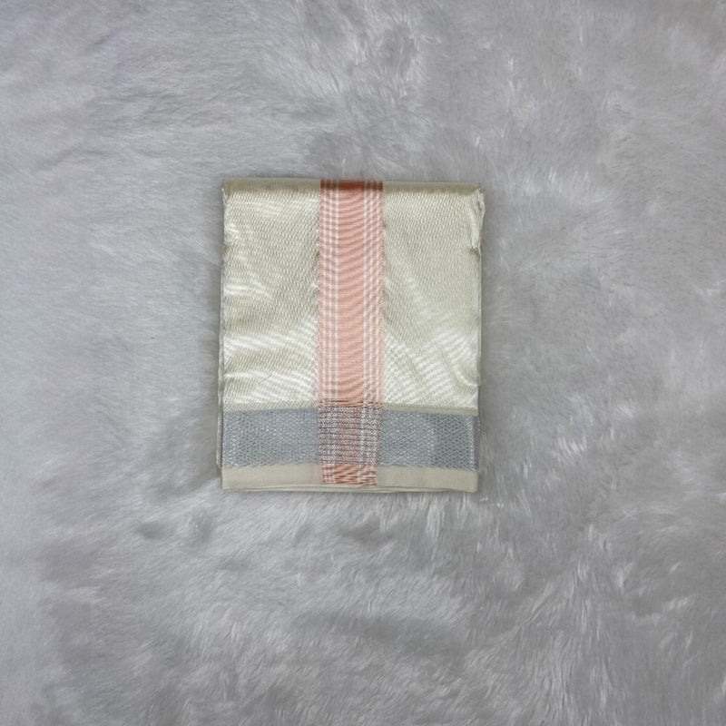 HORAD Premium Art Silk Cream with Rose Gold+Silver Border Dhoti with Cream Shirt Material