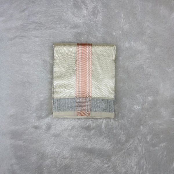 Horad Premium Art Silk Cream  Shirt + Cream with Rose Gold+Silver Border Dhoti + Angavastram + Belt