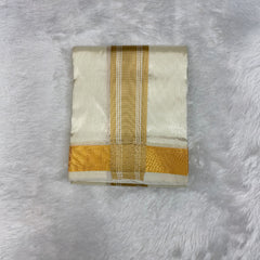 Horad Premium Art Silk Light Gold Shirt + Cream with Gold Border Dhoti