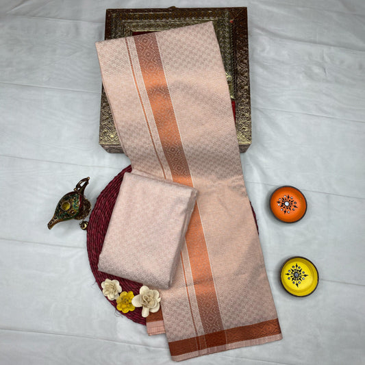 HORAD Kora Cotton Copper Emboss Shirt Material with  Dhoti