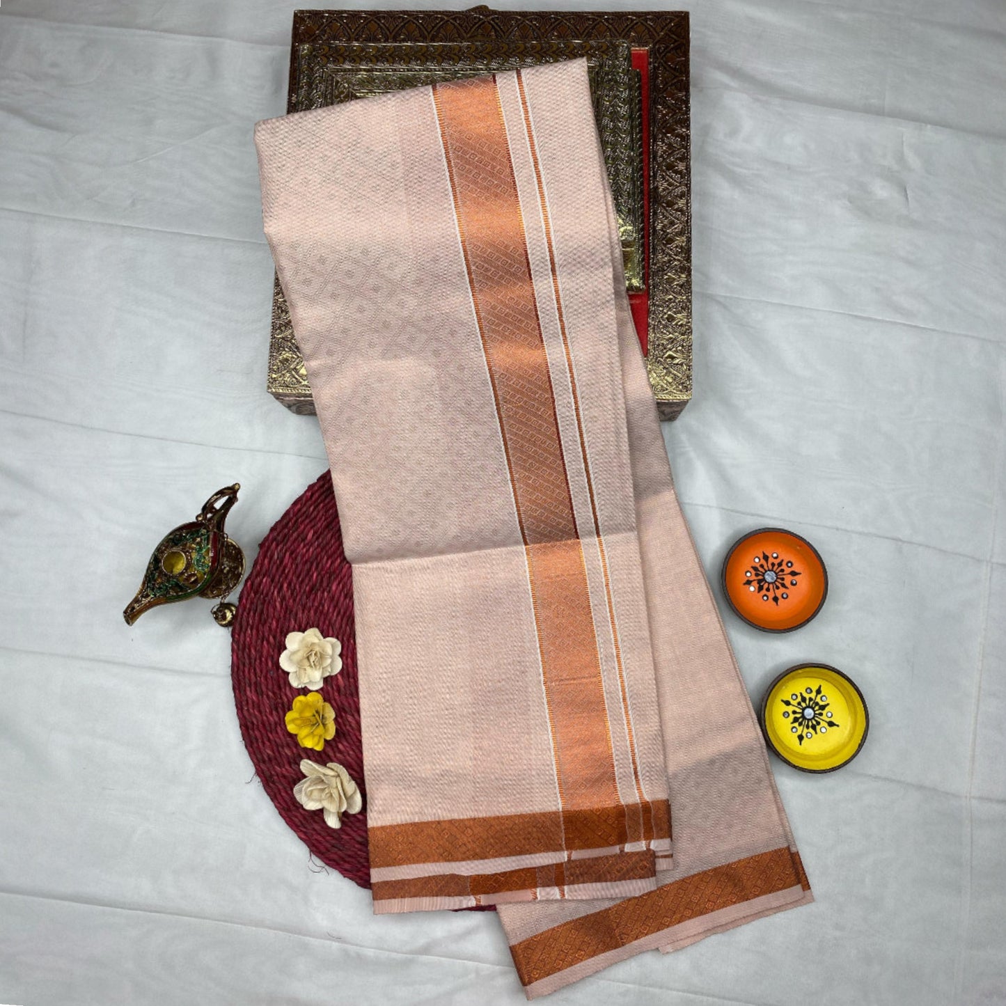HORAD Kora Cotton Copper Emboss Shirt Material with  Dhoti