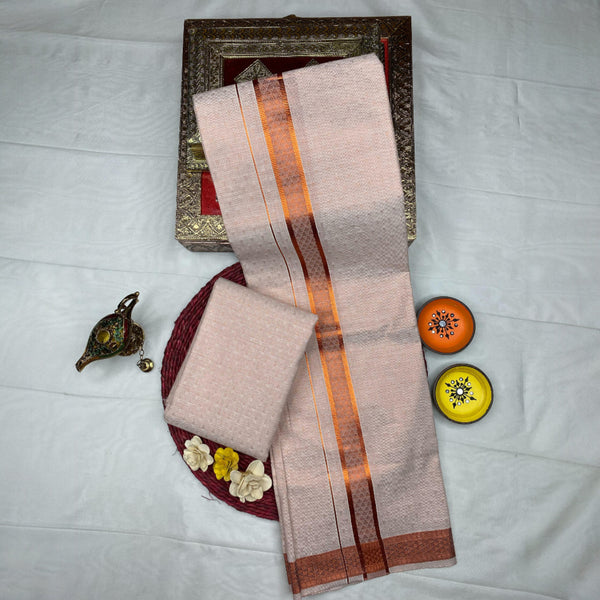 HORAD Kora Cotton Copper Emboss Shirt Material with  Dhoti