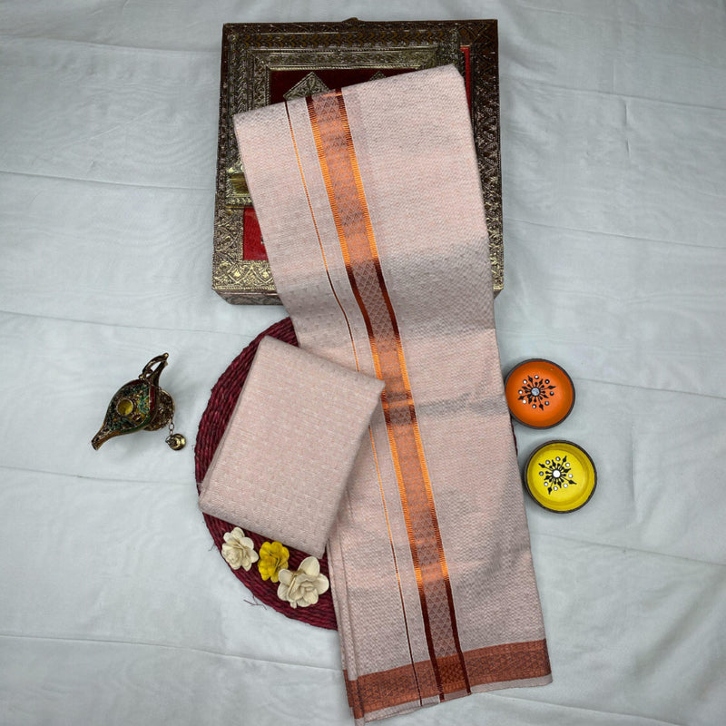 HORAD Kora Cotton Copper Emboss Shirt Material with  Dhoti