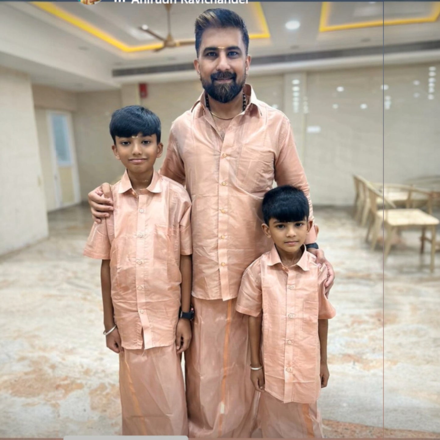 Horad Premium Art Silk Dad and Son Copper Shirt + Dhoti
