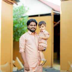 Horad Premium Art Silk Dad and Son Copper  Shirt + Welcro Dhoti
