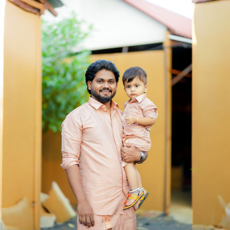 Horad Premium Art Silk Dad and Son Copper  Shirt + Welcro Dhoti