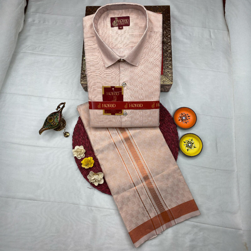 Horad Kora Cotton Emboss Copper Shirt  + Dhoti