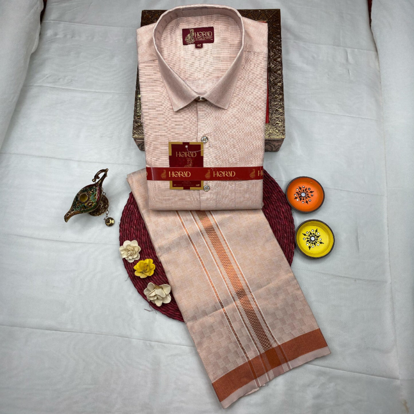 Horad Kora Cotton Emboss Copper Shirt  + Dhoti