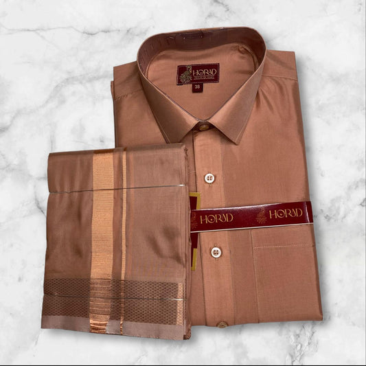 Horad Premium Art Silk Copper Shirt + Dhoti