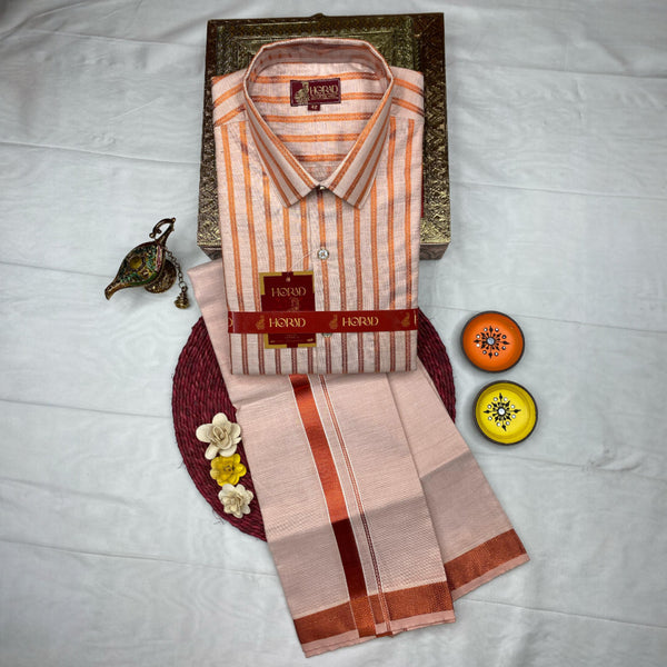 Horad Kora Cotton Copper Stripes Shirt + Dhoti