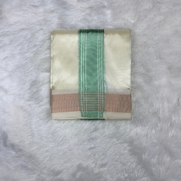 Horad Premium Art Silk Cream with Pista Green Border Dhoti