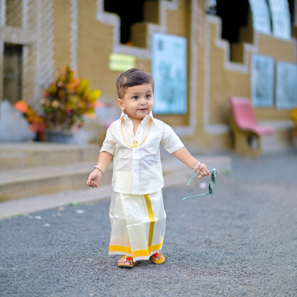 Horad Premium Art Silk Cream with Gold  Kids Set