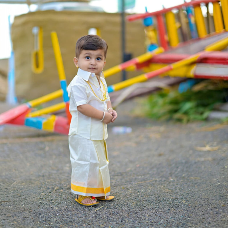 Horad Premium Art Silk Cream with Gold  Kids Set