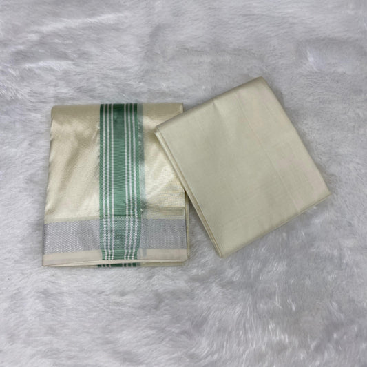 HORAD Premium Art Silk Cream with Pista green Dhoti with Cream Shirt Material
