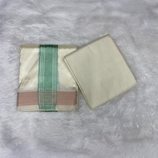 HORAD Premium Art Silk Cream with Pista green Dhoti with Cream Shirt Material